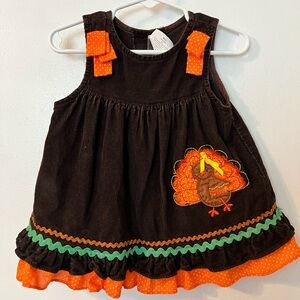 Rare Too! Festive Brown Thanksgiving /Fall Corduroy Dress with Orange Accents